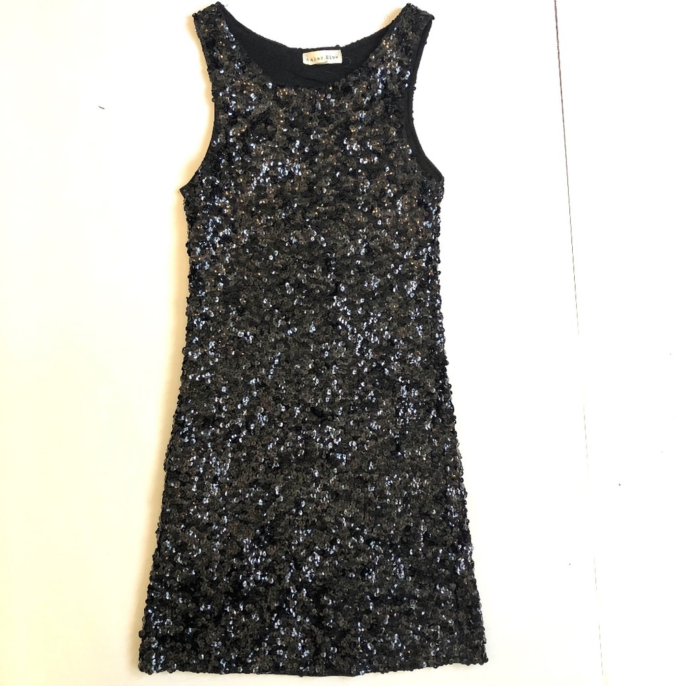Amber Blue Sequined Junior Women Mini Dress size Large Black